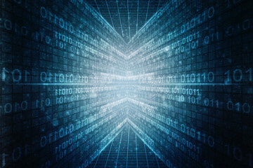 2d illustration abstract digital binary data on computer screen