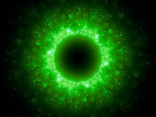 Wall Mural - green glowing magical stargate in space with hexagonal patterns