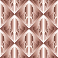  3d abstract modern vector seamless pattern. Pink beige patterned ornamental background.  Vintage tiled 3d flowers in rhombus. Geometric ornament. Surface ornate texture. Design for Wallpapers, fabric
