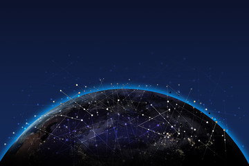 Fototapete - Internet connection of global network. Mixed media. Elements of this image furnished by NASA.