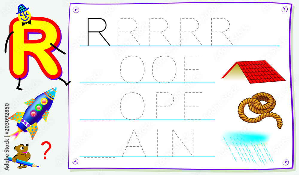 Educational page for young children with letter R for study English ...