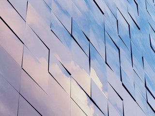 Poster - View of the clouds reflected in the glass office building. 3d rendering