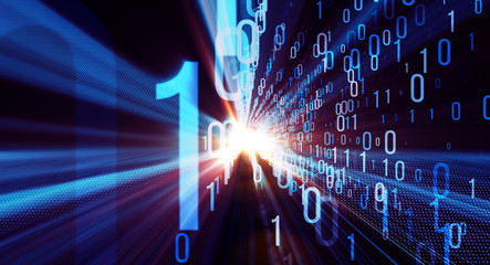Wall Mural - binary code background/color bytes of binary code flying through a vortex, background code depth of 