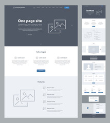 one page website design template for business. landing page wireframe. flat modern responsive design
