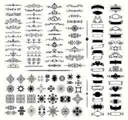 Wall Mural - graphic elements, dividers and monogram, frames, ribbons vector illustration