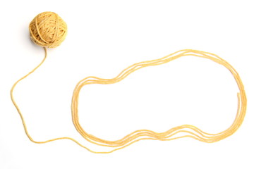 Wall Mural - cloud made of yellow and thread ball isolated on white background. cotton thread ball with empty fra