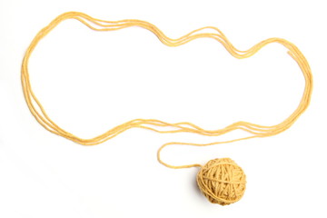 Wall Mural - cloud made of yellow and thread ball isolated on white background. cotton thread ball with empty fra