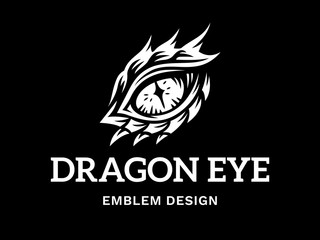 Wall Mural - vector eye of a dragon illustration, logotype, print, emblem design on a black background.