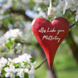 rotes Muttertagsherz vor Bokeh aus weißen Apfelbaumblüten