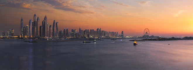 Wall Mural - Panorama of Dubai Marina skyline at sunset