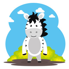 Sticker - cute zebra in the field landscape character vector illustration design