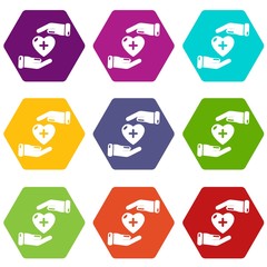 Wall Mural - Insurance life icons 9 set coloful isolated on white for web