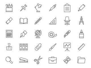 stationery appliance line vector collection icons set