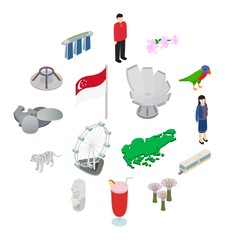 Wall Mural - Singapore icons set in isometric 3d style isolated on white background