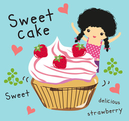 Wall Mural - sweet cake strawberry