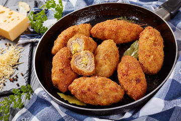 Canvas Print - fried breaded meat croquettes, top view