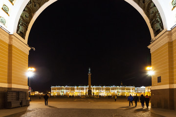 Sticker - view of Palace Square through Arch in night