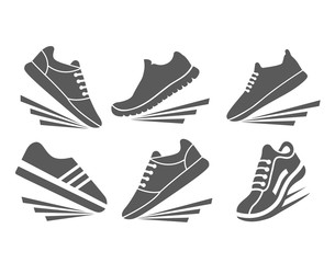 Faster sports shoes icon set