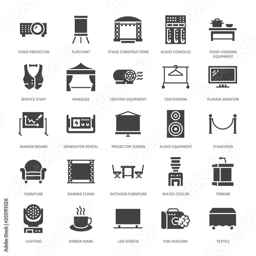 Fotomural Event supplies flat glyph icons