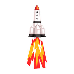 Poster - Rocket, space ship cartoon vector Illustration on a white background