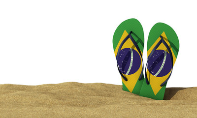 Wall Mural - Brazil flag flip flop sandals on a white background. 3D Rendering