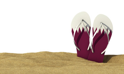 Wall Mural - Qatar flag flip flop sandals on a white background. 3D Rendering