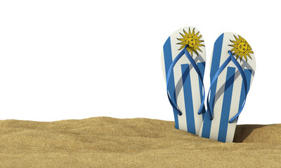 Wall Mural - Uruguay flag flip flop sandals on a white background. 3D Rendering