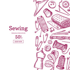 Wall Mural - vector hand drawn sewing elements background illustration