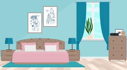 Wall Mural - Bedroom interior. Vector illustration.