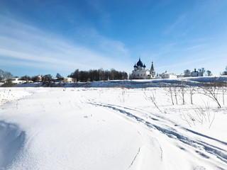 Poster - frozen river and Suzdal Kremlin in winter