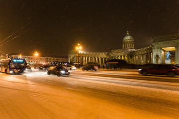 Poster - snow-covered Nevsky Prospect with Kazan Cathedral