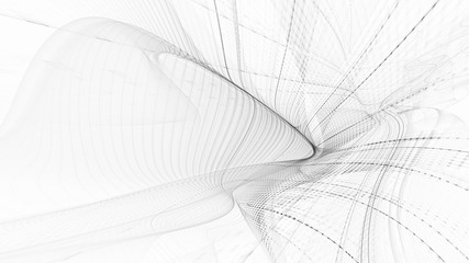 Wall Mural - Abstract white background texture. Dynamic 3d composition of curves ands grids. Detailed fractal graphics. Science and digital technology visualization.