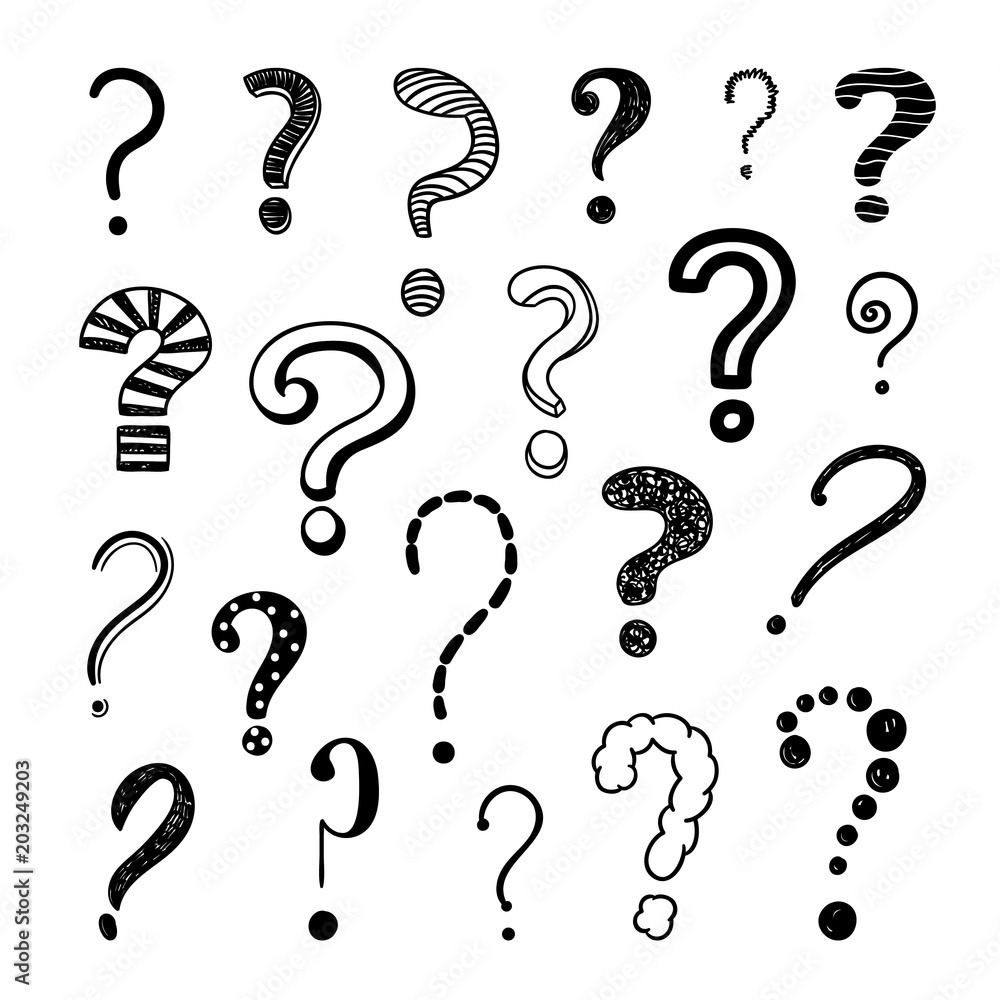 Questions marks hand drawn typographic symbols. Sketch questions signs ...