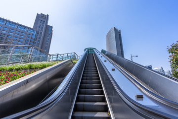 escalator with modern building