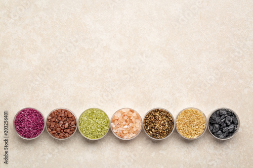 Fotografie, Obraz colorful sea salts collection with copy space