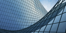 View Of The Clouds Reflected In The Curve Glass Office Building. 3d Rendering