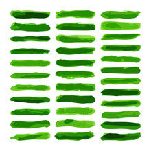 Set Of Green Paint Water Color Brushes Stroke