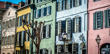 Rainbow Row Street In Charleston South Carolina