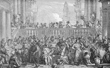 Vintage Engraving Reproduction Of Famous Painting Of Caana Marriage By Paolo Veronese, Renaissance Italian Painter