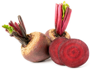 Wall Mural - Two beets and cut pieces on a white, isolated.