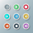 © khonkangrua - symbol icon set media player control white round buttons. vector illustrator