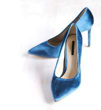 Velvet Blue Women High Heel Shoes. Velvet Pumps
