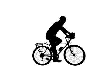 Wall Mural - Silhouette man and bike relaxing on white  background