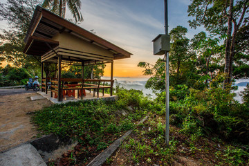 Scenic view (KHAO FA CHI VIEWPOINT). Gated For tourists A pavilion And the scenic walk. Ranong Province, Thailand