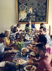 Wall Mural - Group of diverse friends are having a dinner together