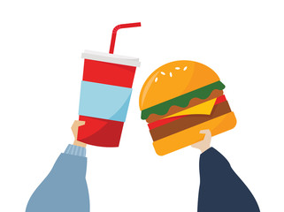 Poster - Illustration of hamburger and drink