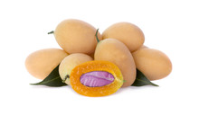 Ripe Marian Plum Or Plum Mango Is A Bunch On A White Background, Sweet Marian Plum Thai Fruit Isolated On White Background