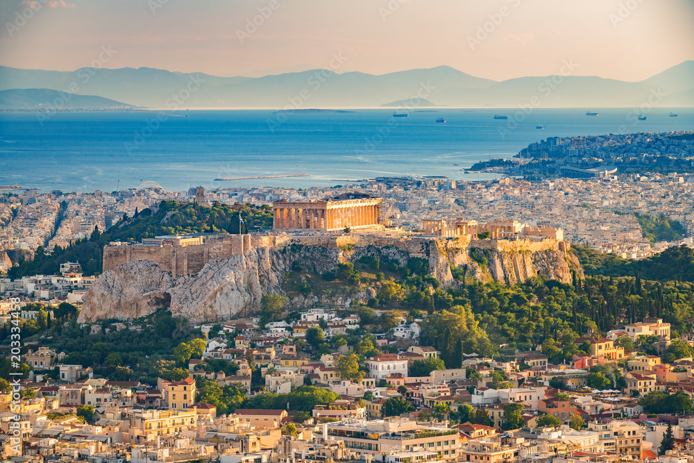 Obraz na płótnie Panoramic aerial view of Athens, Greece at summer day w salonie