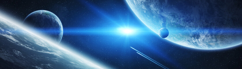 Leinwandbilder - Panoramic view of planets in distant solar system 3D rendering elements of this image furnished by NASA