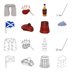 Wall Mural - Flag, kilt, rainy weather, cap.Scotland country set collection icons in cartoon,outline style vector symbol stock illustration web.